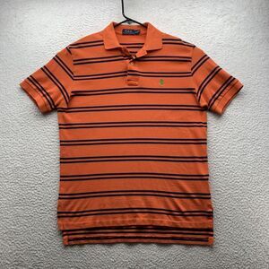 Polo Ralph Lauren‎ Shirt Mens Medium M Orange Blue Striped Mesh Preppy Casual